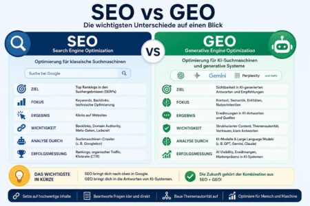 SEO vs GEO – die wichtigsten Unterschiede
